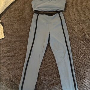 Athleta legging and sport bra top set blue with Black Stripes